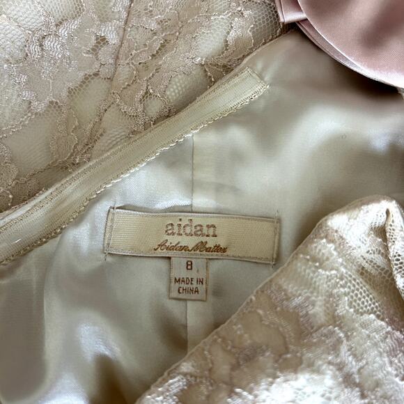 Aidan‎ by Aidan Mattox Blush Ivory One-Shoulder Lace Cocktail Dress & Bow Size 8 - Picture 3 of 11